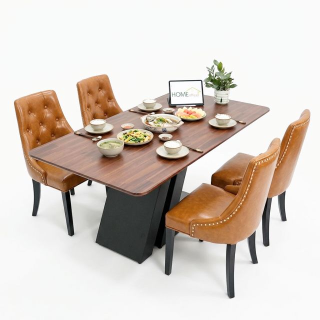 Bộ Bàn Ăn Gỗ Tràm Và 4 Ghế Da Lưng Cao CBBA090
