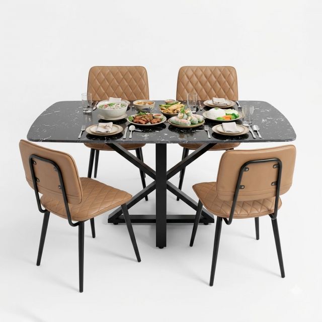 Bộ Bàn Ăn Mặt Đá 140x80cm Và 4 Ghế Nệm Simili CBBA103