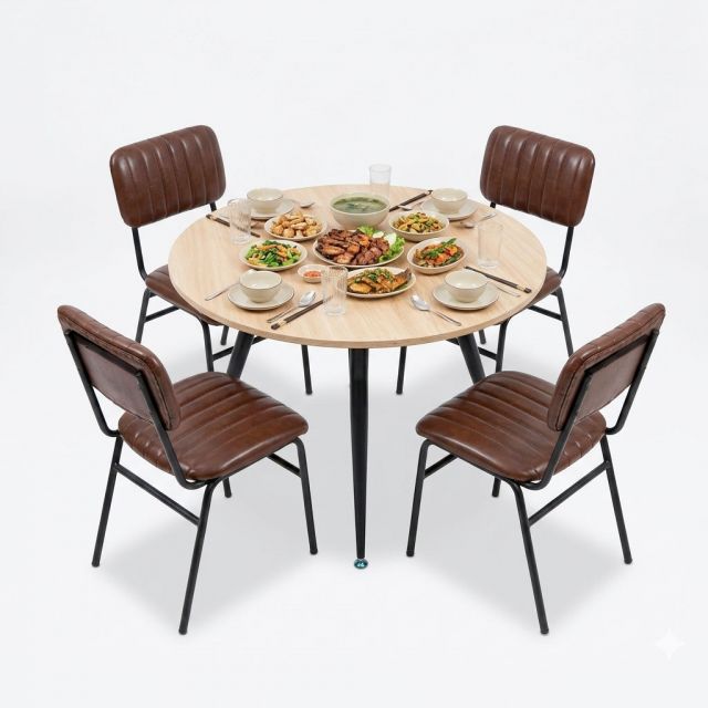 Combo bàn tròn 1m và 4 ghế nệm CBBA094