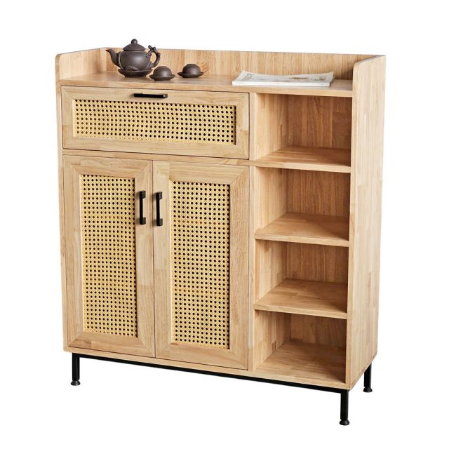 Tủ giày kết hợp kệ để đồ cửa lưới mây KG68055 Tủ giày kết hợp kệ để đồ cửa lưới mây KG68055
