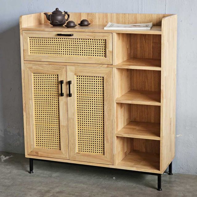Tủ giày kết hợp kệ để đồ cửa lưới mây KG68055