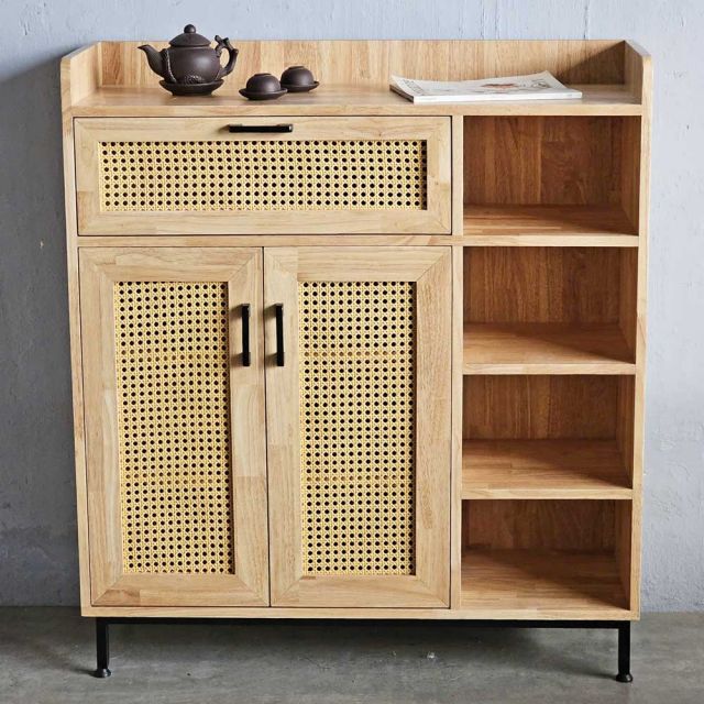 Tủ giày kết hợp kệ để đồ cửa lưới mây KG68055