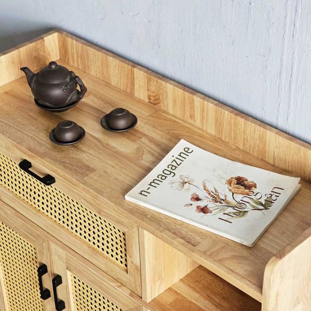 Tủ giày kết hợp kệ để đồ cửa lưới mây KG68055