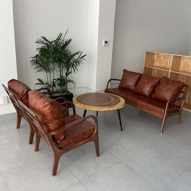 Bộ bàn gỗ me tây và ghế sofa khung gỗ CBSF022