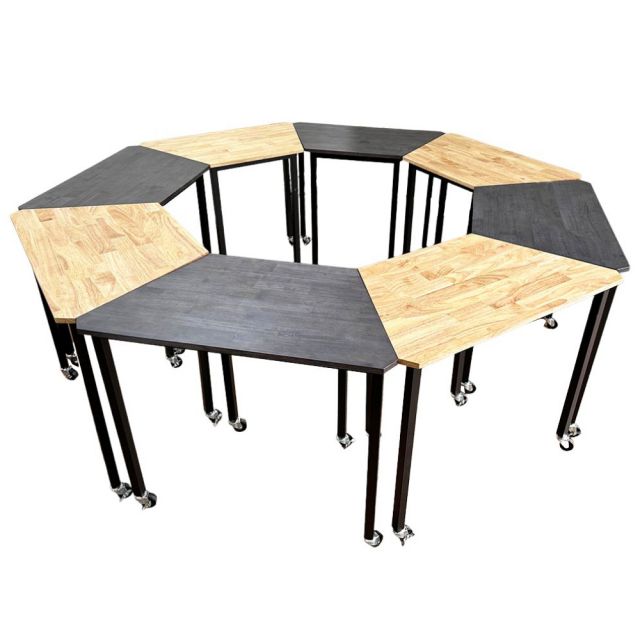 Cụm 8 bàn hình thang gỗ cao su hệ Lego chân sắt vuông HBLG043 Cụm 8 bàn hình thang gỗ cao su hệ Lego chân sắt vuông HBLG043