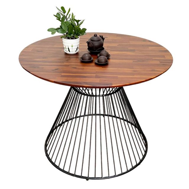 Bàn tròn 100/120cm gỗ tràm chân sắt cổ lọ BA68148 Bàn tròn 100/120cm gỗ tràm chân sắt cổ lọ BA68148