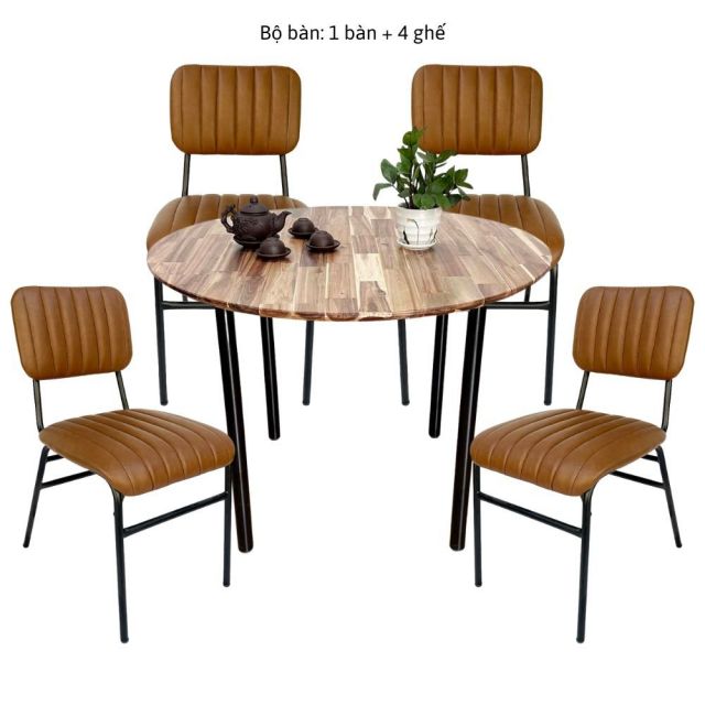 Bộ bàn ăn tròn 1m gỗ tràm và 4 ghế nệm CBBA108