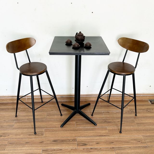 Bộ bàn bar vuông mặt đá và 2 ghế bar tựa lưng gỗ CBCF195