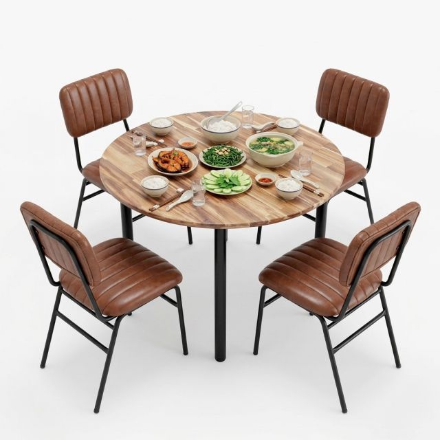 Bộ bàn ăn tròn 1m gỗ tràm và 4 ghế nệm CBBA108