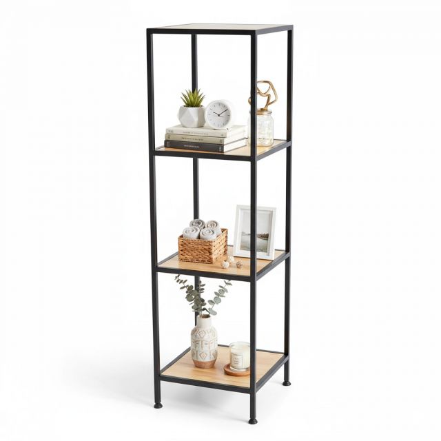 Kệ 4 tầng nhỏ gọn gỗ cao su khung sắt KS68186