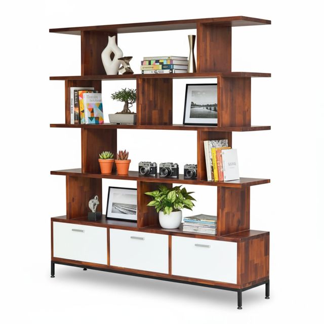 Kệ sách trang trí có ngăn kéo gỗ Tràm chân sắt KS68179