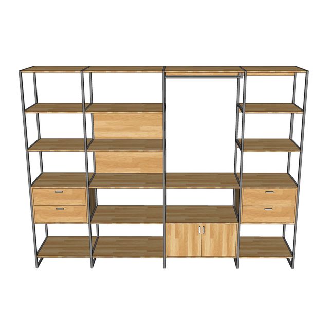 Hệ tủ kệ quần áo gỗ cao su khung sắt TQA68043