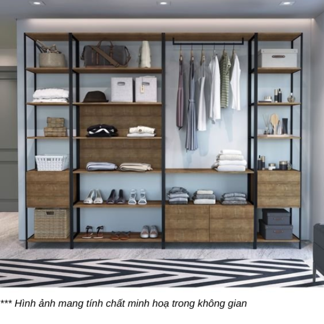 Hệ tủ kệ quần áo gỗ cao su khung sắt TQA68043