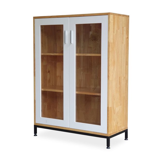 Tủ trưng bày cửa kính 80x35x110cm gỗ cao su chân sắt KTB68122 Tủ trưng bày cửa kính 80x35x110cm gỗ cao su chân sắt KTB68122