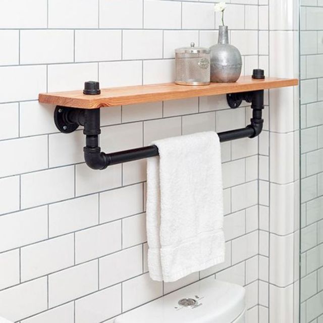 Giá treo khăn ống nước 80x20cm gỗ cao su KPT68001