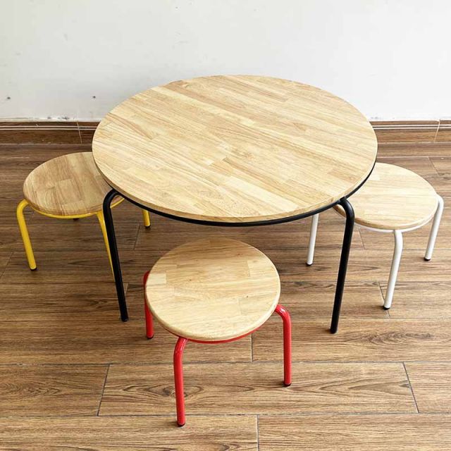 Bộ bàn ghế mầm non mặt gỗ chân sắt nhiều màu KGD0023