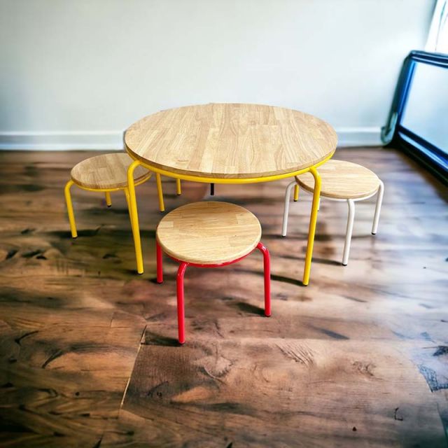 Bộ bàn ghế mầm non mặt gỗ chân sắt nhiều màu KGD0023