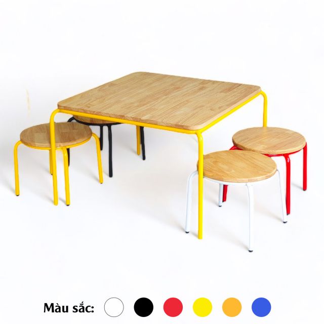 Bộ bàn vuông và 4 ghế mầm non mặt gỗ chân sắt KGD026 Bộ bàn vuông và 4 ghế mầm non mặt gỗ chân sắt KGD026