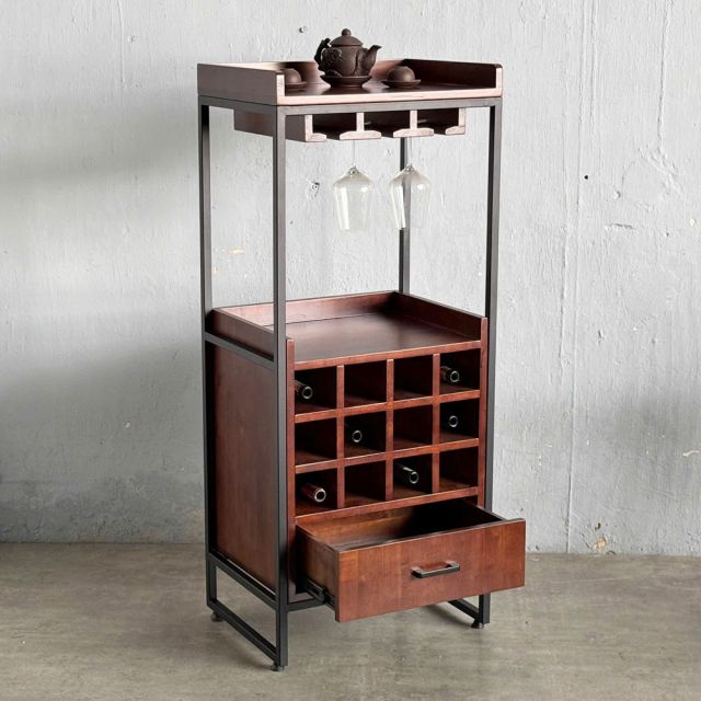 Tủ đựng rượu gỗ tự nhiên có khay để ly vang TPA015