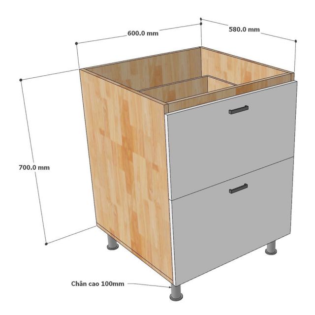 Module tủ bếp dưới 60cm hệ 2 ngăn kéo MTBD013