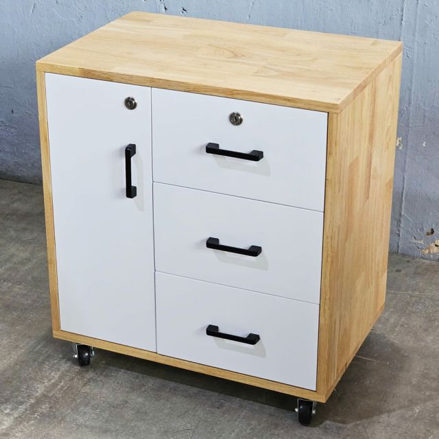 Tủ hồ sơ cá nhân gỗ tự nhiên bánh xe có khoá TCN68024
