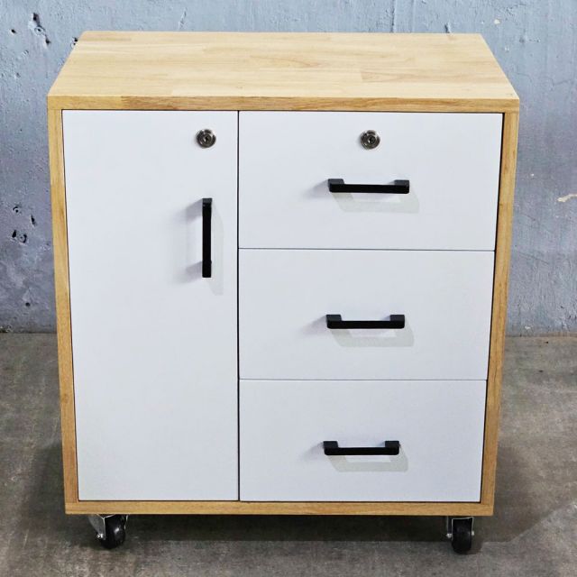 Tủ hồ sơ cá nhân gỗ tự nhiên bánh xe có khoá TCN68024