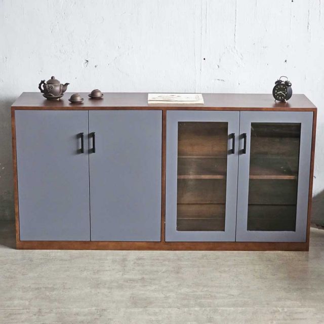 Tủ hồ sơ 2 tầng cửa kính gỗ cao su THS68056