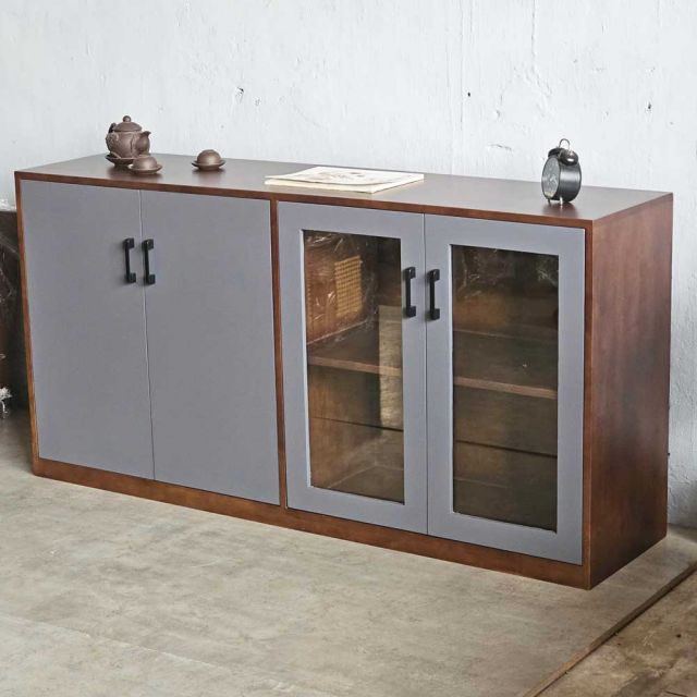 Tủ hồ sơ 2 tầng cửa kính gỗ cao su THS68056