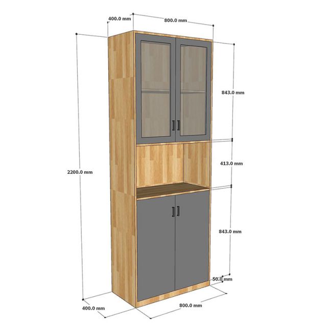Tủ hồ sơ 5 tầng gỗ tự nhiên cửa kính THS68057