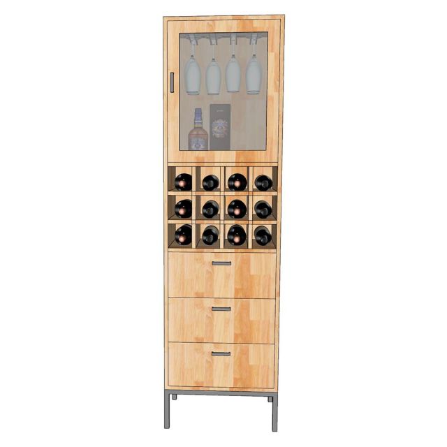 Tủ phòng ăn kết hợp tủ rượu gỗ cao su chân sắt TAP014