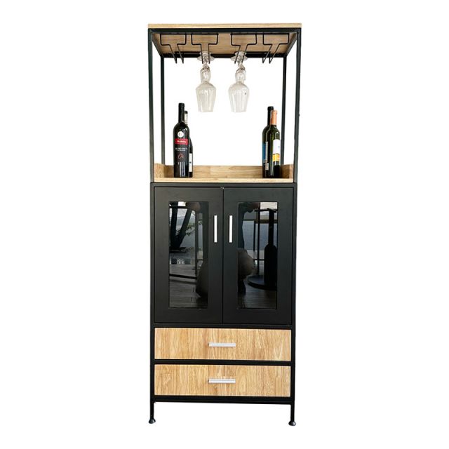 Tủ gỗ tự nhiên khung sắt có khay đựng ly vang TPA017 Tủ gỗ tự nhiên khung sắt có khay đựng ly vang TPA017