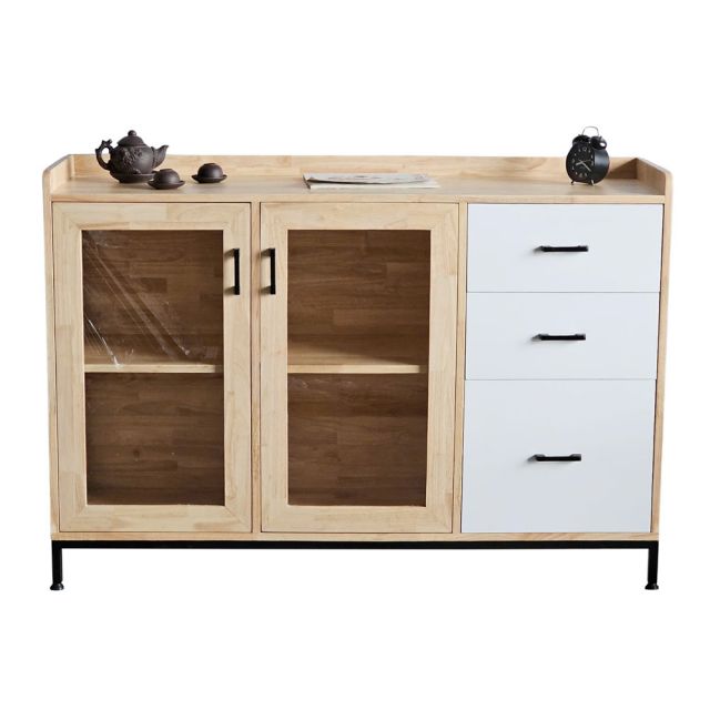 Tủ trang trí cửa kính gỗ cao su chân sắt KTB68123 Tủ trang trí cửa kính gỗ cao su chân sắt KTB68123