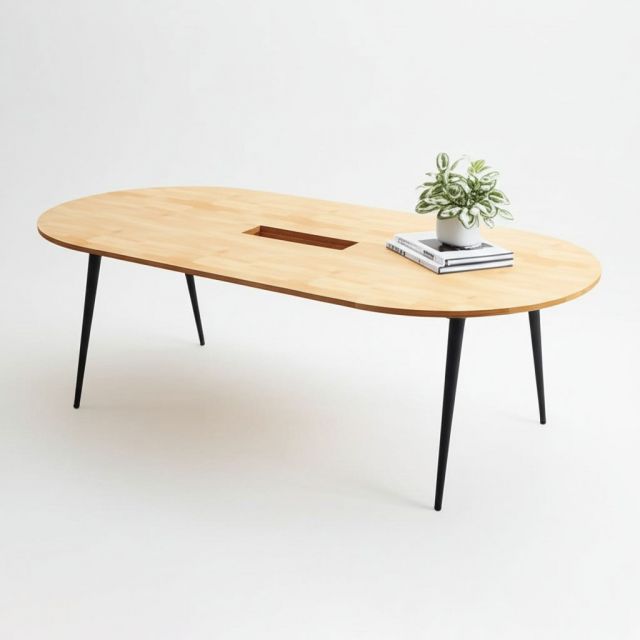 Bàn họp oval gỗ tự nhiên chân CONE HBCO051 Bàn họp oval gỗ tự nhiên chân CONE HBCO051