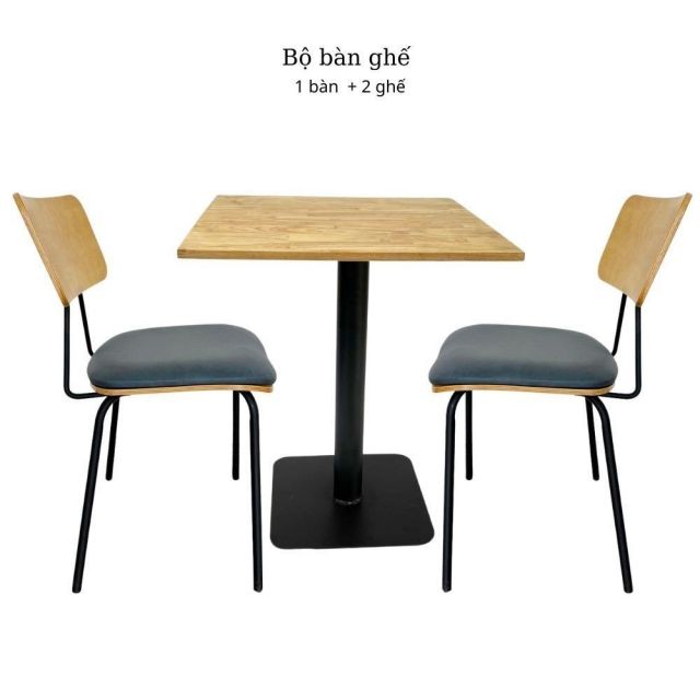 Combo bàn cafe vuông và 2 ghế tựa lưng gỗ CBCF213