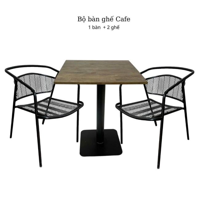 Bộ bàn cafe vuông và 2 ghế sắt sơn tĩnh điện CBCF209