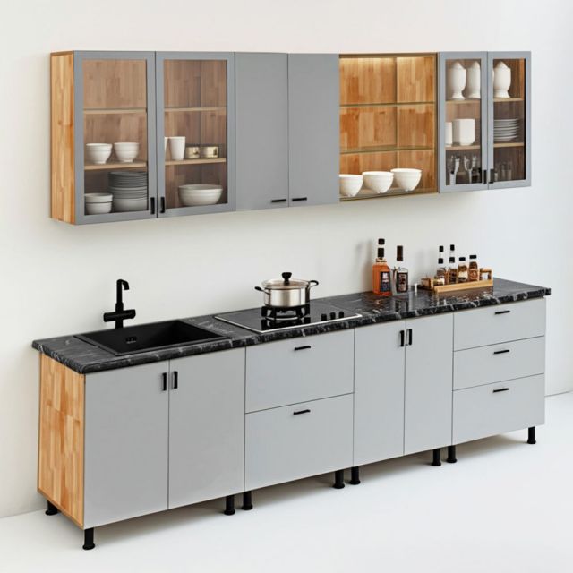 Module tủ bếp 2m6 gỗ tự nhiên chống ẩm BTB68017