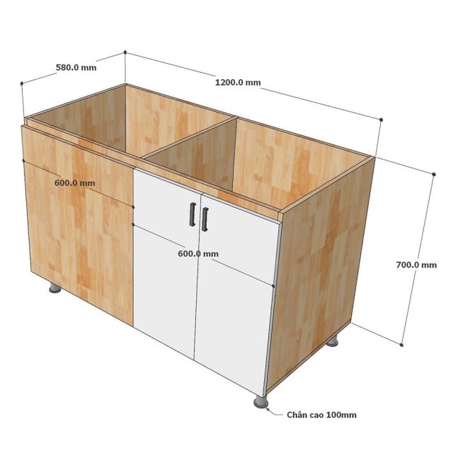 Module tủ bếp dưới 1m2 gỗ tự nhiên MTBT015