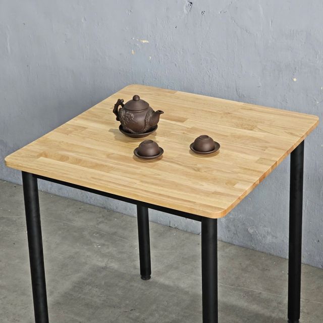Bàn vuông 70cm gỗ tự nhiên chân sắt tròn BA68151