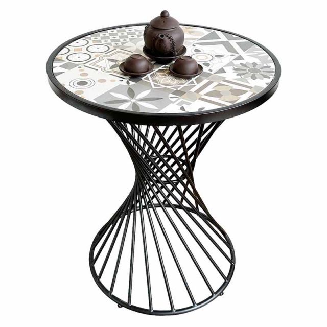 Bàn cafe tròn mặt gạch men chân sắt CFD68148