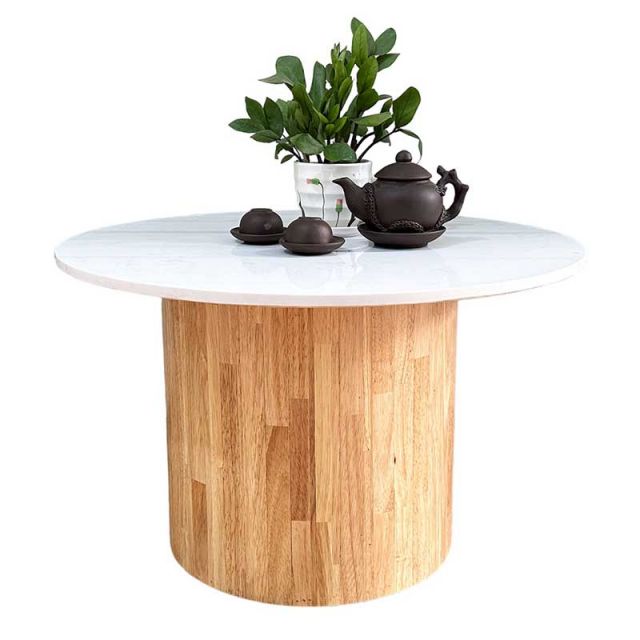 Bàn Sofa mặt đá tròn 70cm chân trụ gỗ - TT68236 Bàn Sofa mặt đá tròn 70cm chân trụ gỗ - TT68236