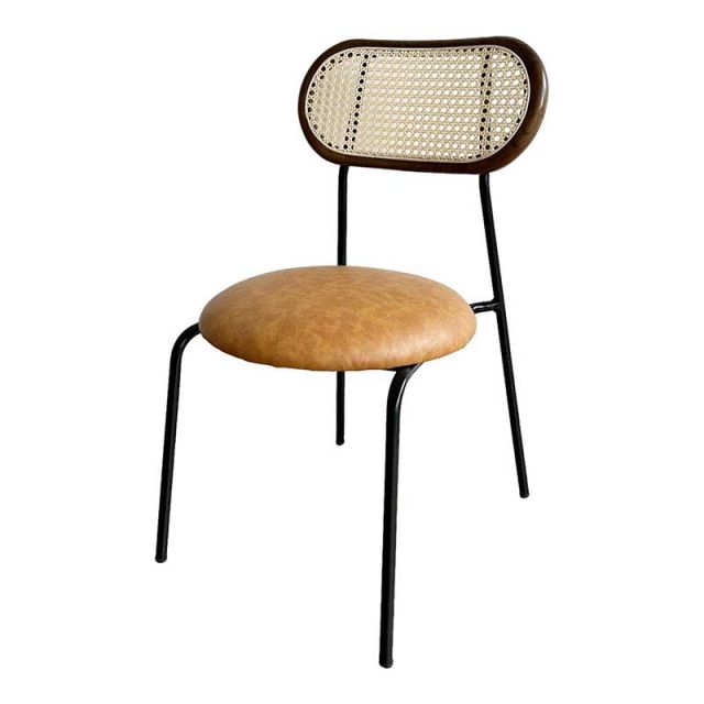 Ghế Rattan lưng tựa lưới mắt cáo bọc nệm simili chân sắt  GCF135 Ghế Rattan lưng tựa lưới mắt cáo bọc nệm simili chân sắt  GCF135