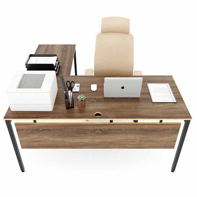 Bàn chữ L mặt bàn chính 160cm gỗ Plywood chân sắt hệ SLEAN HBSL019 Bàn chữ L mặt bàn chính 160cm gỗ Plywood chân sắt hệ SLEAN HBSL019