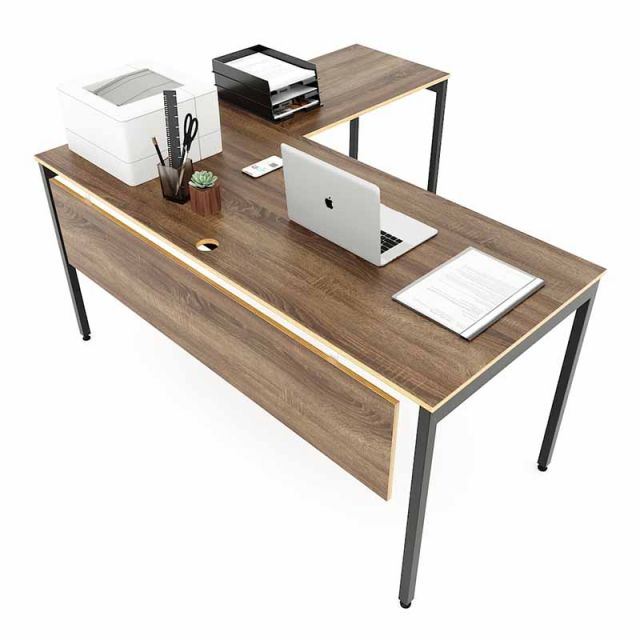 Bàn chữ L mặt bàn chính 160cm gỗ Plywood chân sắt hệ SLEAN HBSL019