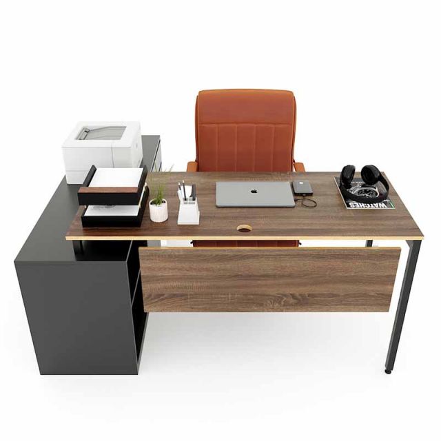 Bàn giám đốc 160x140 gỗ Plywood phủ melamin chân sắt Slean HBSL026 Bàn giám đốc 160x140 gỗ Plywood phủ melamin chân sắt Slean HBSL026