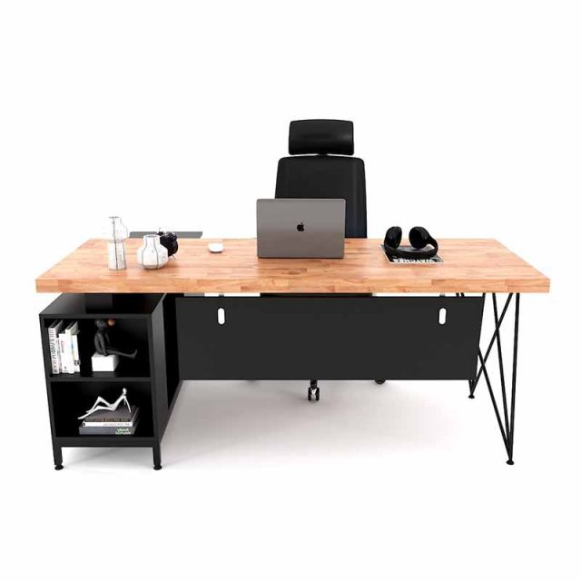 Bàn giám đốc 180x150cm gỗ cao su chân sắt BGD68057 Bàn giám đốc 180x150cm gỗ cao su chân sắt BGD68057