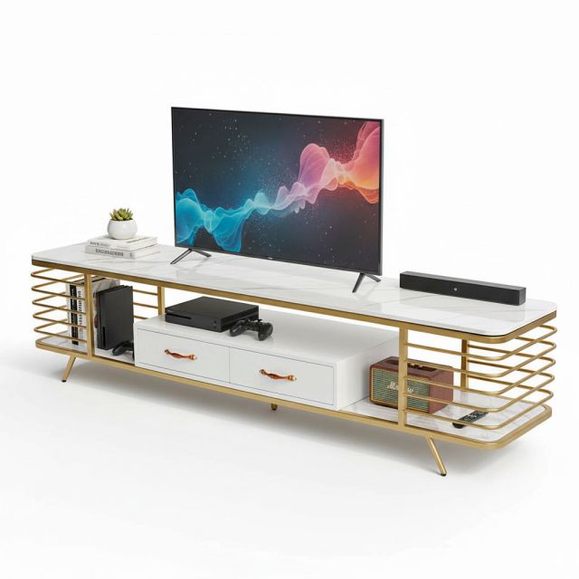 Kệ tivi mặt đá khung vàng đồng có hộc tủ KTV68101