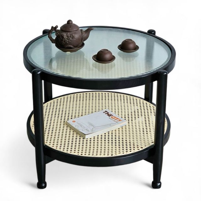 Bàn sofa tròn 2 tầng 58x46cm mặt kính hiệu ứng TT68243 Bàn sofa tròn 2 tầng 58x46cm mặt kính hiệu ứng TT68243