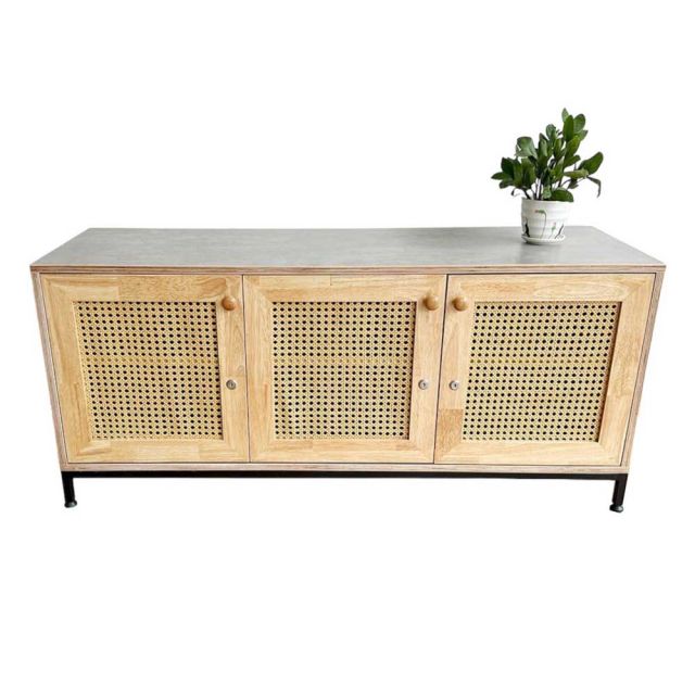 Tủ trang trí cửa lưới mây gỗ Plywood chân sắt KTB68130 Tủ trang trí cửa lưới mây gỗ Plywood chân sắt KTB68130