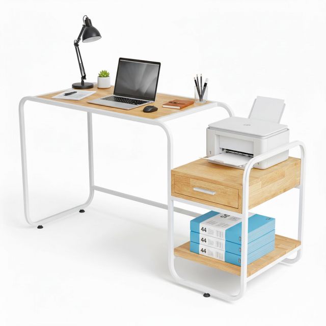 Bàn làm việc liền kệ máy in 140x50cm gỗ cao su BD68094 Bàn làm việc liền kệ máy in 140x50cm gỗ cao su BD68094