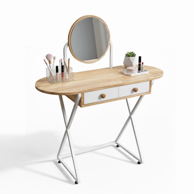 Bàn trang điểm mini có gương gỗ tự nhiên chân sắt BTD68061 Bàn trang điểm mini có gương gỗ tự nhiên chân sắt BTD68061